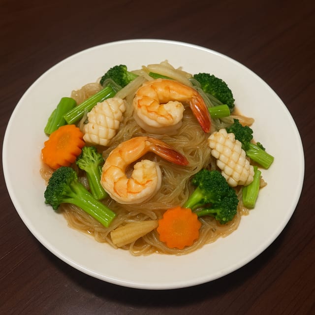 Sauteed Glass Noodle Seafood.