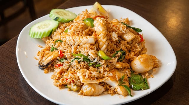 Spicy Seafood Curry Fried Rice.